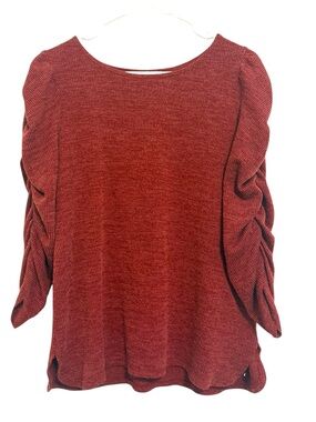 2/$30 Max Studio Rust Chenille Ruched Sleeve Sweater Top Size Large